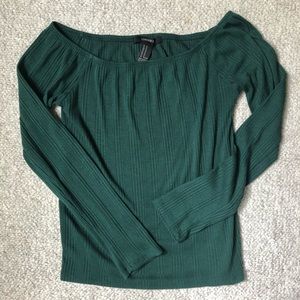 FOREVER 21 dark green off-the-shoulder top